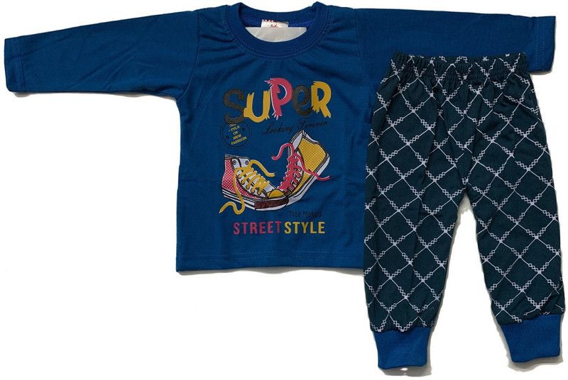 Boys & Girls Casual T-shirt Trouser  (Blue)
