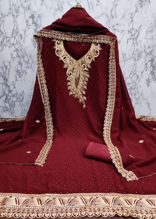 Unstitched Georgette Salwar Suit Material Embroidered