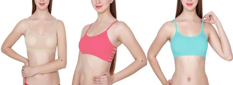 Pack of 3 Women Bralette Lightly Padded Bra  (Green, Pink, Beige)