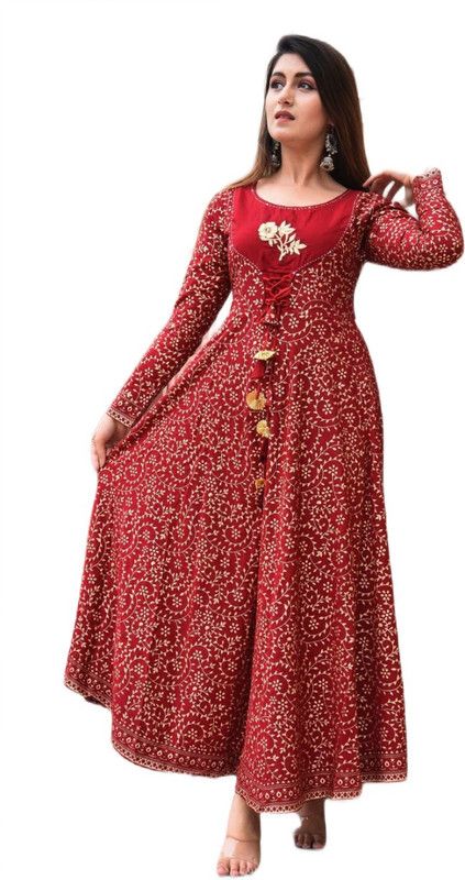 Women Printed, Embroidered, Floral Print Viscose Rayon A-line Kurta  (Maroon)