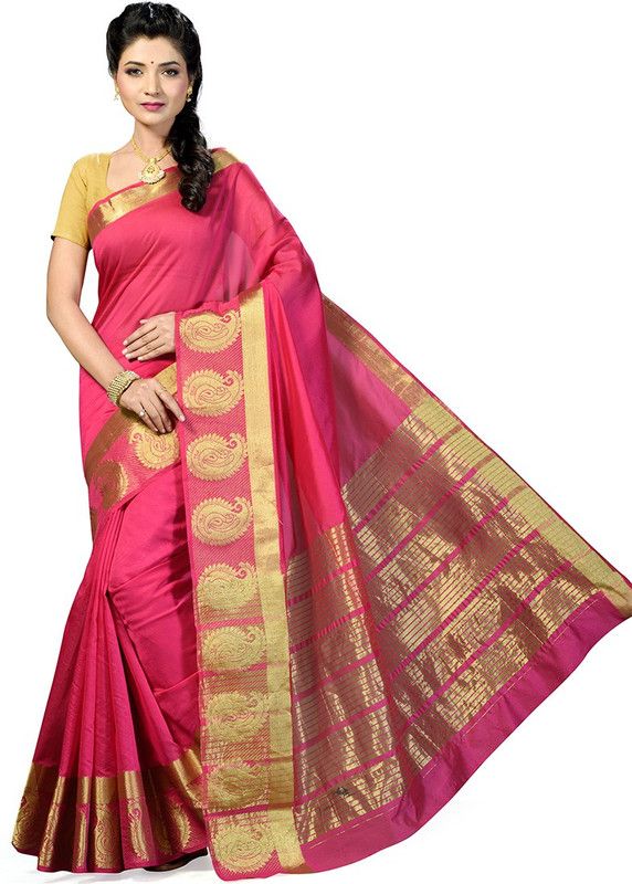 Solid/Plain Chanderi Art Silk Saree  (Magenta)