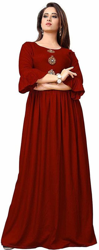 Solid Rayon Blend Semi Stitched Anarkali Gown  (Maroon)