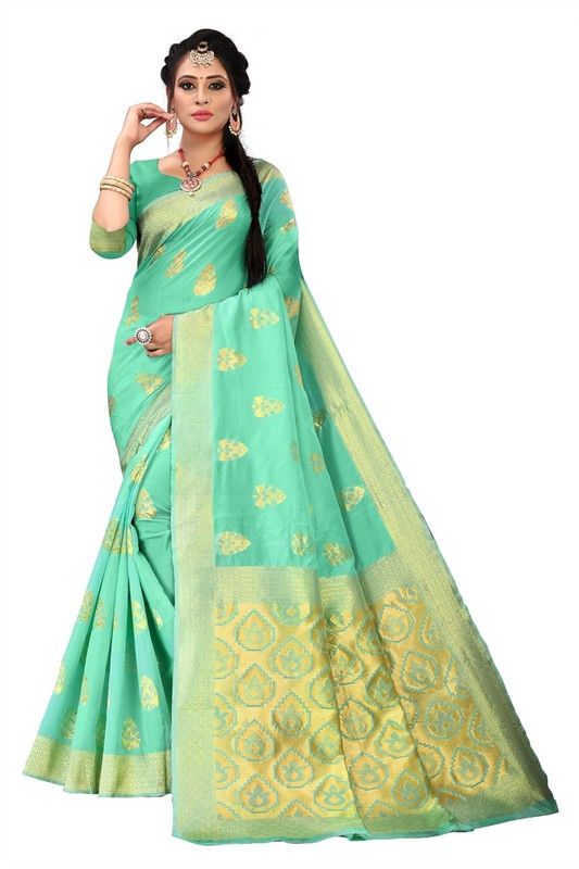 Woven Banarasi Jacquard, Chanderi Saree  (Green)