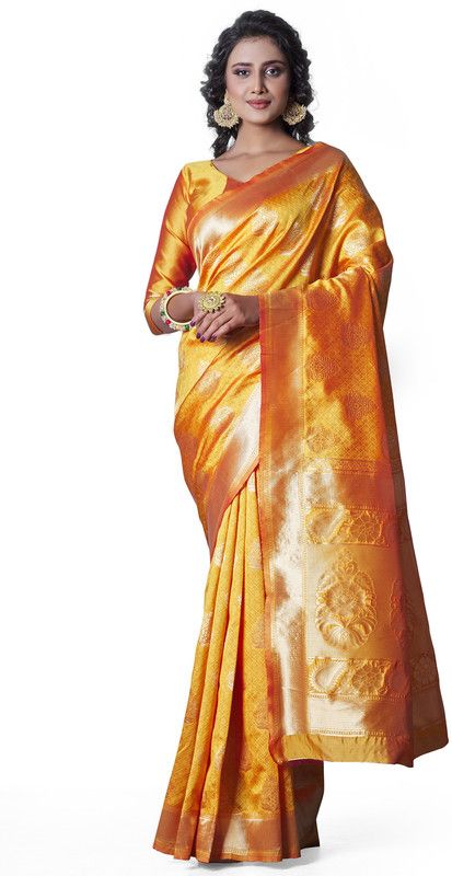 Printed Bollywood Jacquard Saree  (Orange)