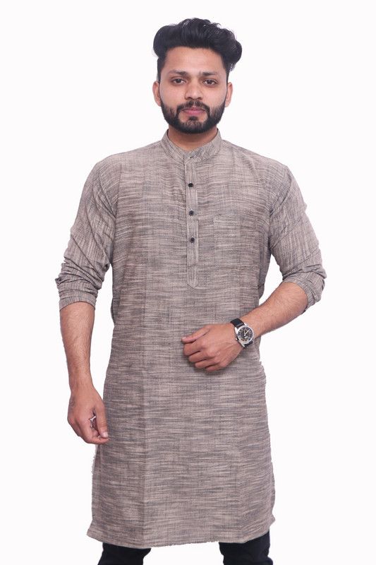 Men Checkered Cotton Blend Straight Kurta  (Grey)