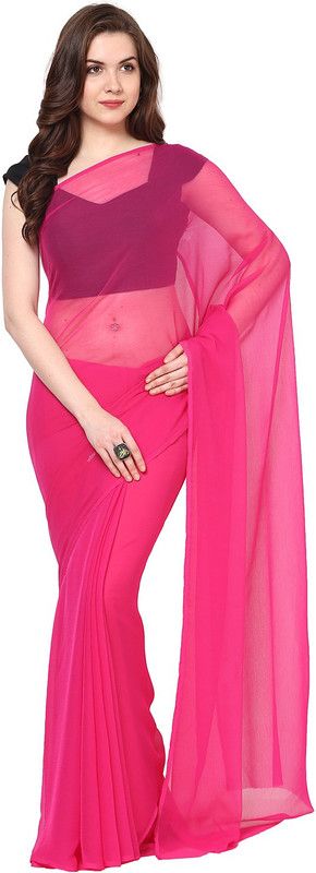 Solid/Plain Daily Wear Chiffon Saree  (Pink)