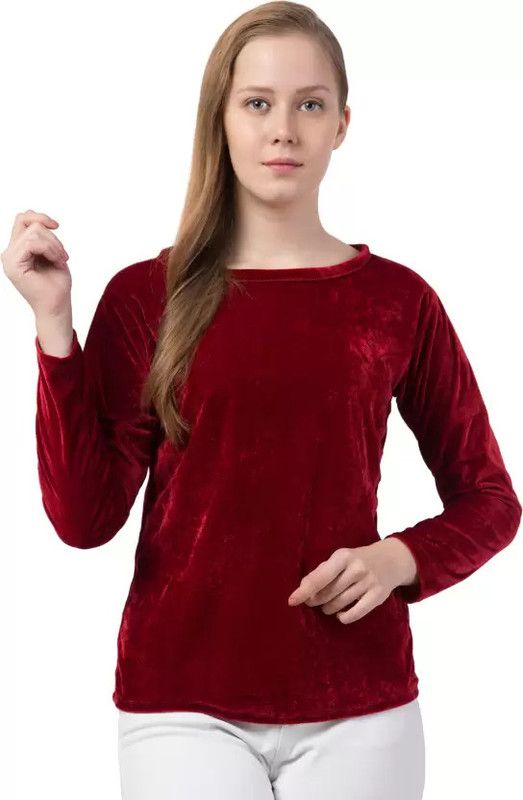 Party Regular Sleeves Solid Women Red Top
