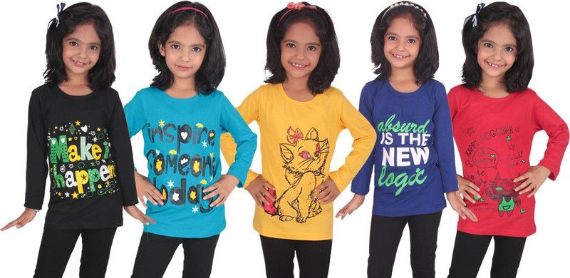 Girls Casual Cotton Blend Full Sleeve Top  (Multicolor, Pack of 5)