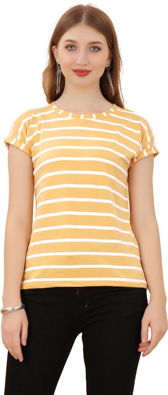 Striped Women Yellow, White T-Shirt