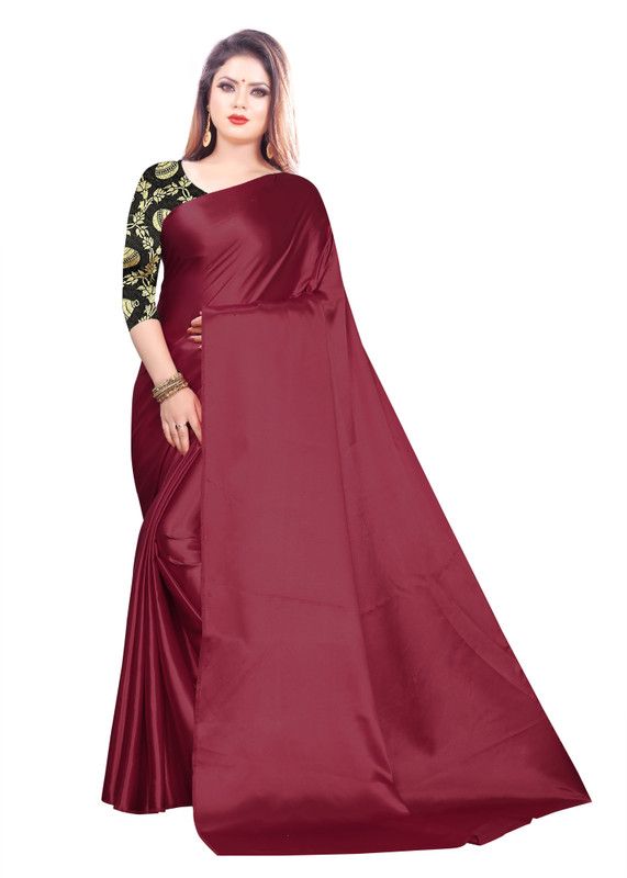Self Design Bollywood Satin Saree  (Maroon)