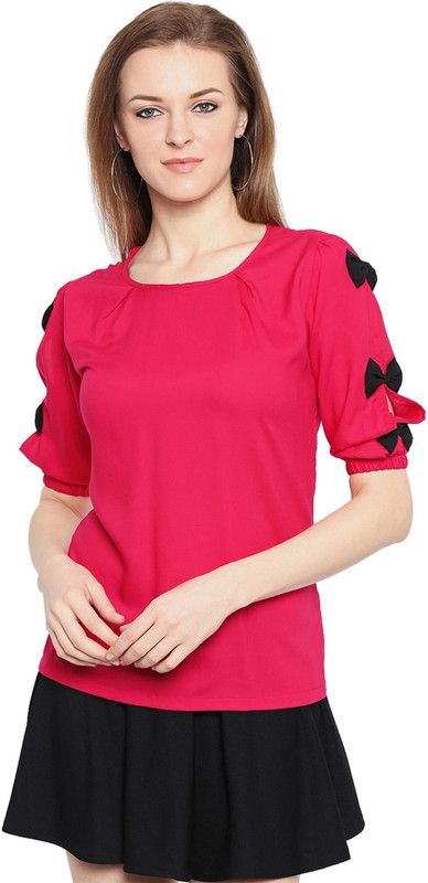 Party Slit Sleeves Solid Women Red Top