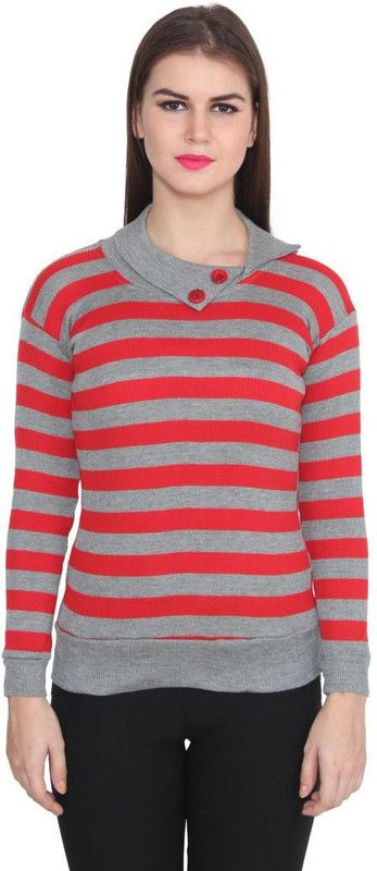 Casual Regular Sleeves Striped Women Red, Grey Top