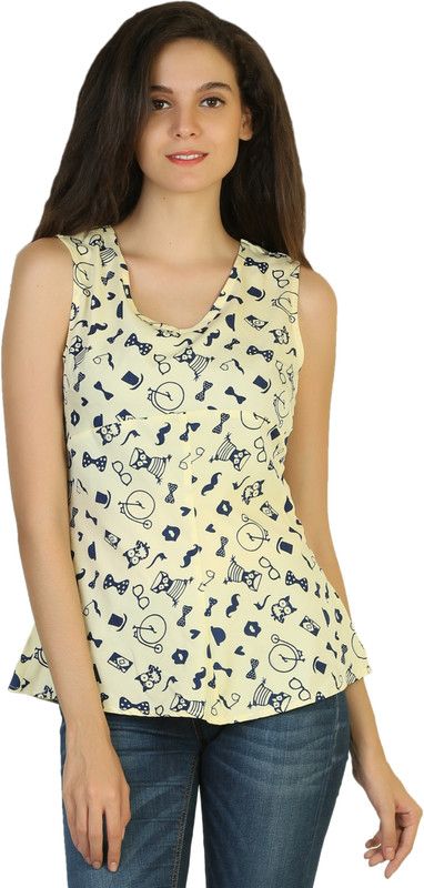Casual Sleeveless Graphic Print Women Blue, Yellow Top