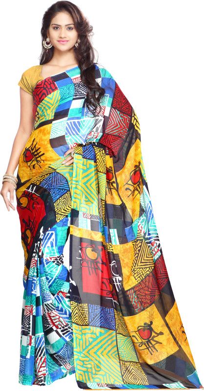 Printed Bollywood Handloom Georgette Saree  (Yellow)
