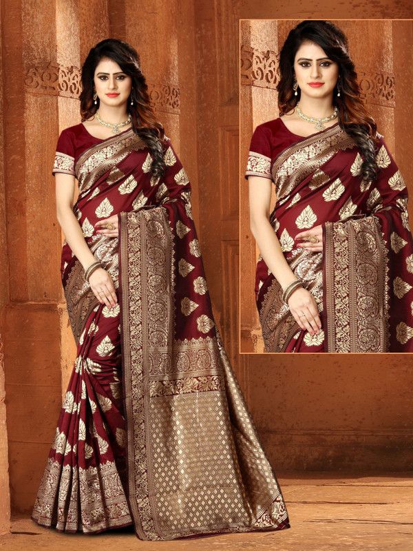 Banarasi Art Silk Saree  (Maroon)
