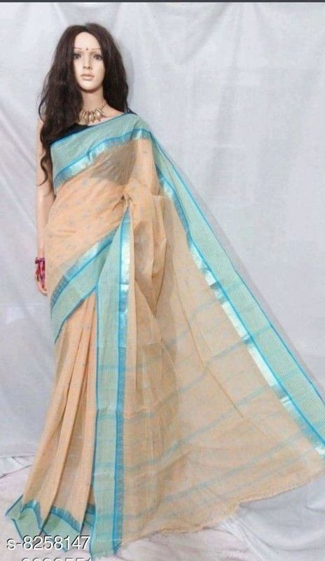 Fashion Pure Cotton Saree  (Cream)