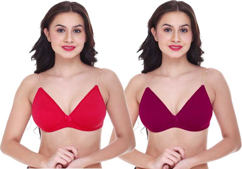 Pack of 2 Women Full Coverage Non Padded Bra  (Red, Maroon)