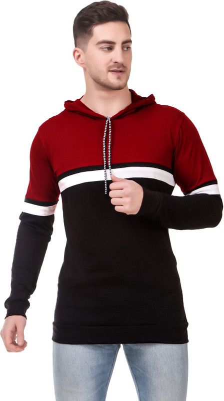 Men Self Design Hooded Neck Pure Cotton Maroon T-Shirt