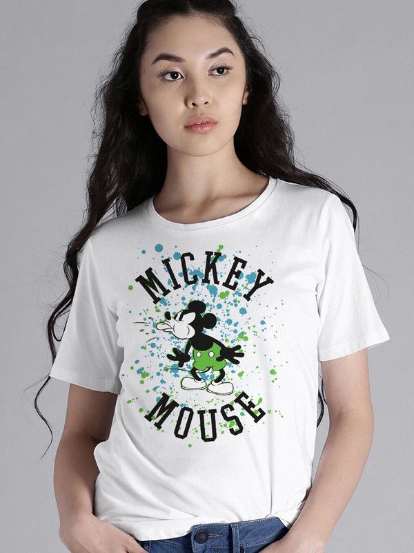 MICKEY & FRIENDS Women Superhero Round Neck Pure Cotton White T-Shirt
