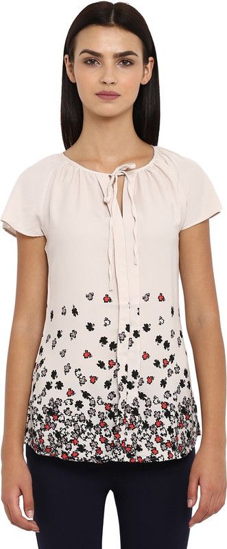 Formal Raglan Sleeves Printed Women Beige Top