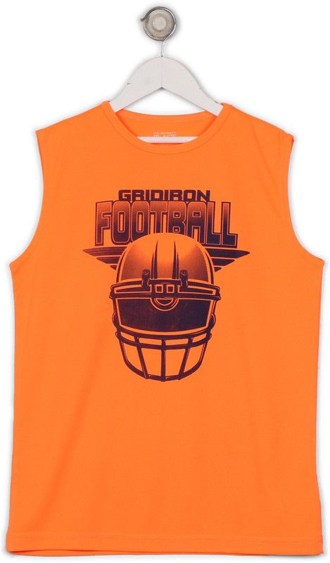 Girls Printed Polycotton T Shirt  (Orange, Pack of 1)