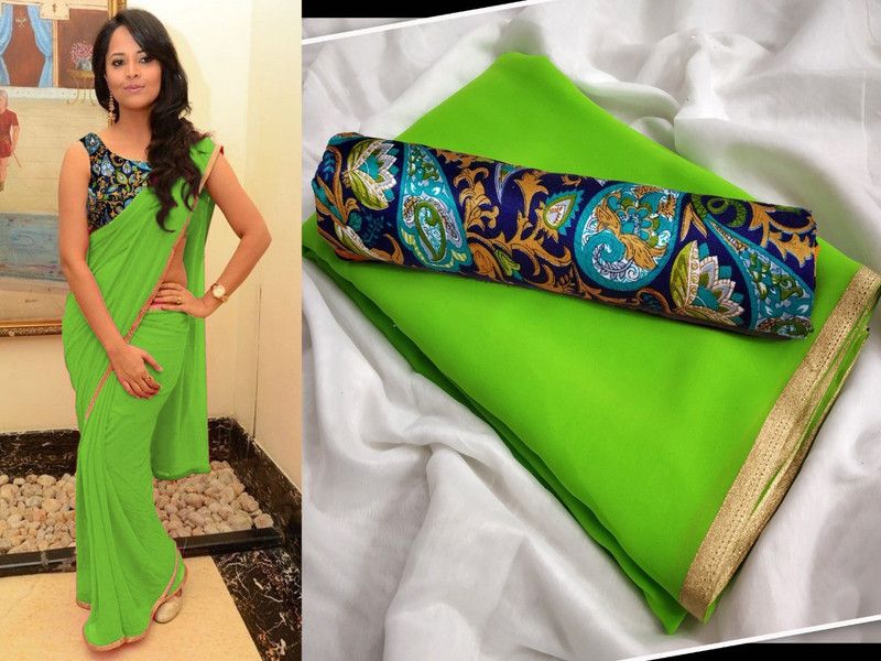 Solid Bollywood Georgette Saree  (Green)
