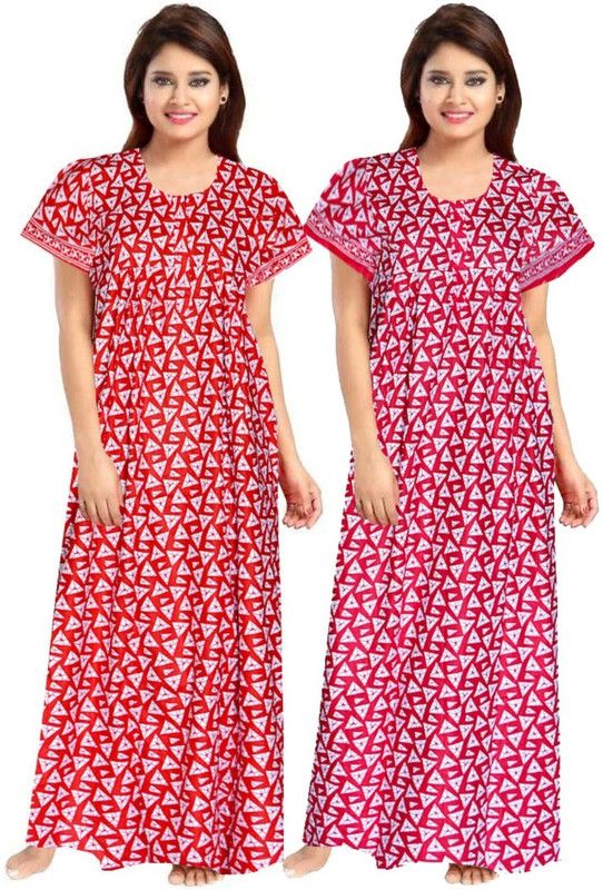 Pack of 2 Women Nighty Set  (Pink, Red)