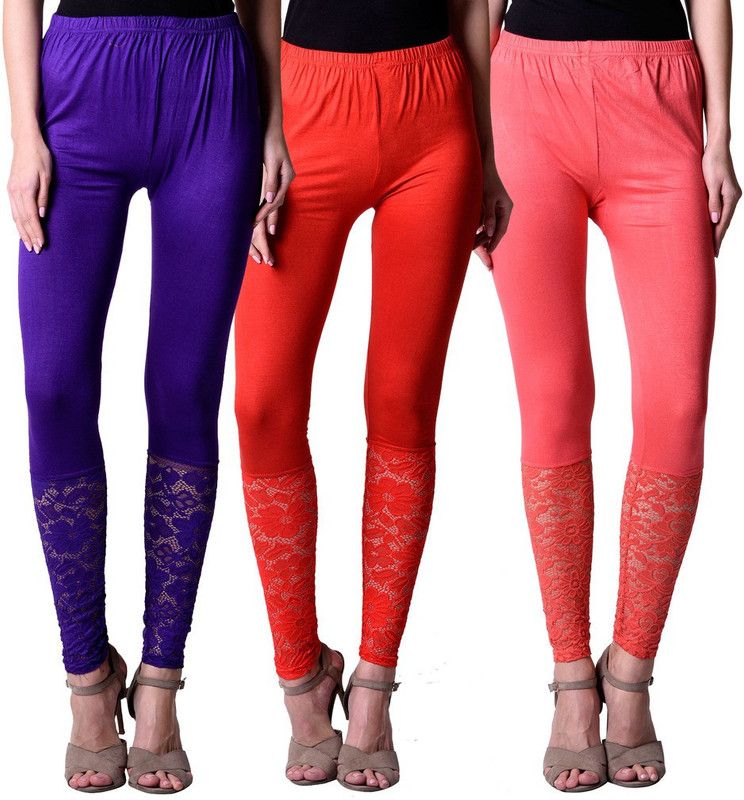 NumBrave Ethnic Wear Legging  (Purple, Red, Solid)