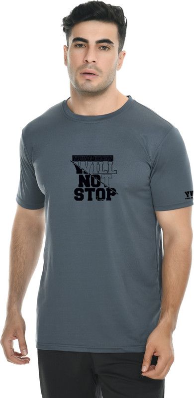 New Design MENS SUMMER COLLECTION Men Self Design Round Neck Polyester Grey T-Shirt