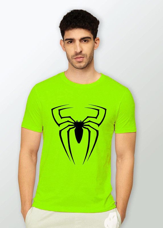 Men Superhero Round Neck Cotton Blend Light Green T-Shirt