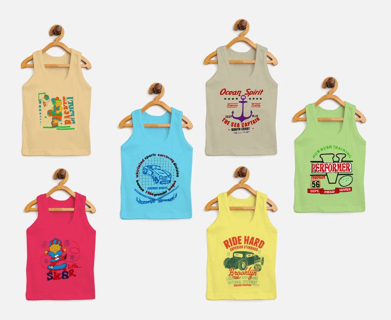 Vest For Baby Boys Cotton Blend  (Multicolor, Pack of 6)