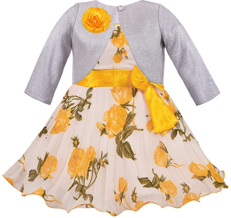 Baby Girls Midi/Knee Length Party Dress  (Yellow, Full Sleeve)