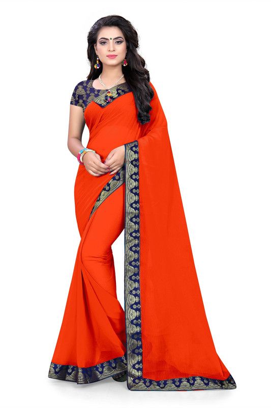 Applique Jamdani Silk Blend Saree  (Orange)