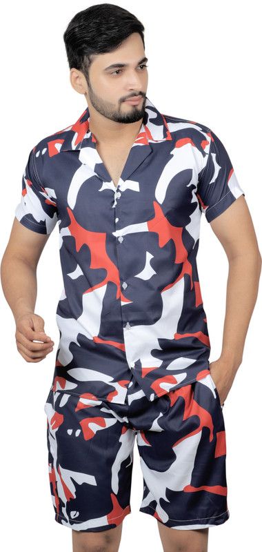 Men Top & Shorts Set Multicolor Printed