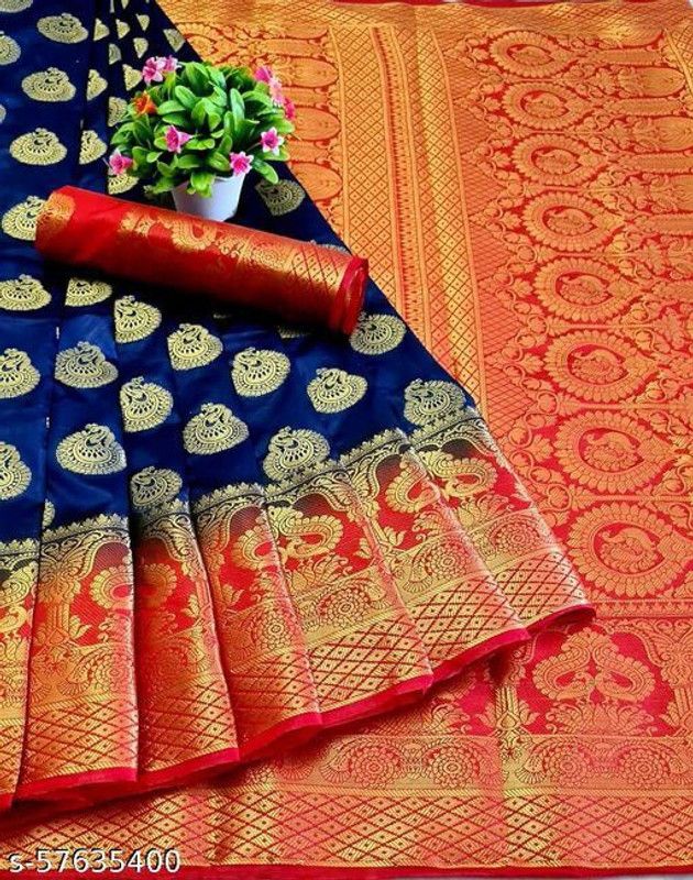 Kanjivaram Jacquard, Art Silk Saree  (Dark Blue)