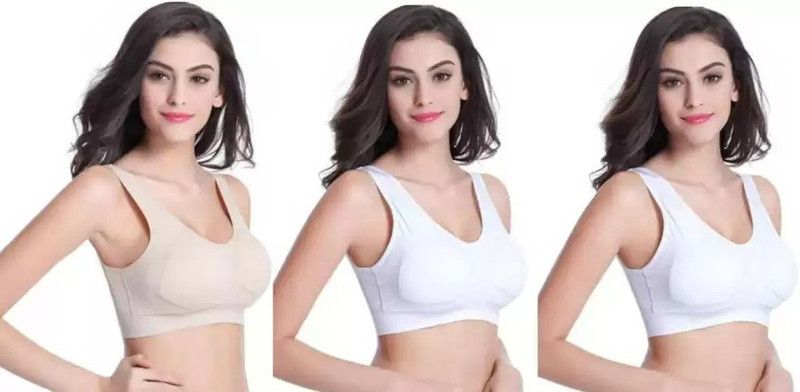 Women Sports Non Padded Bra  (White, White, Beige)