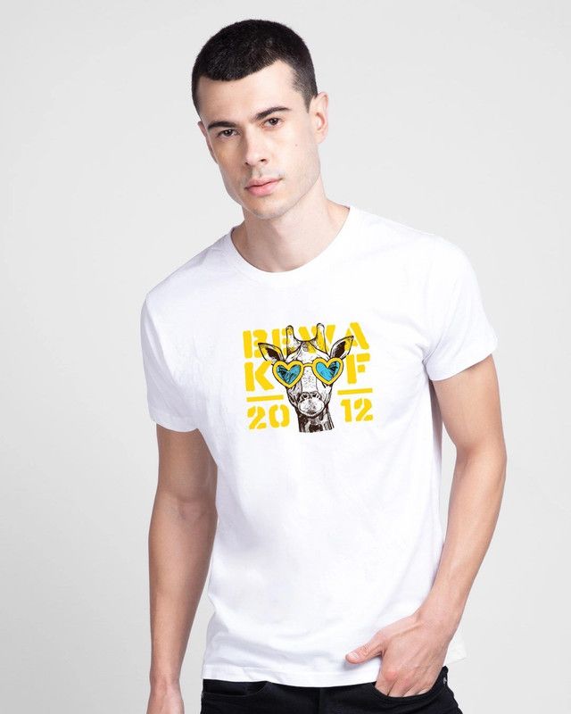 Men Graphic Print, Typography Round Neck Pure Cotton White T-Shirt