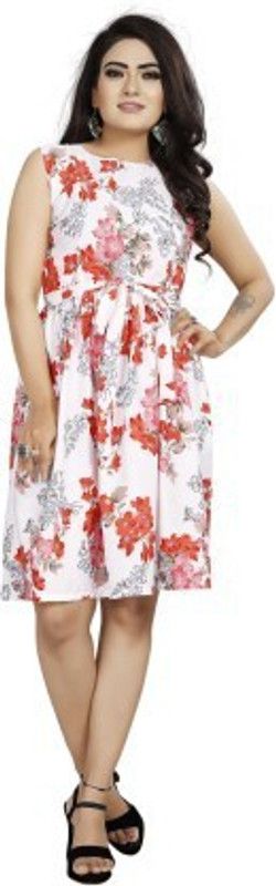 Women A-line White, Red Dress