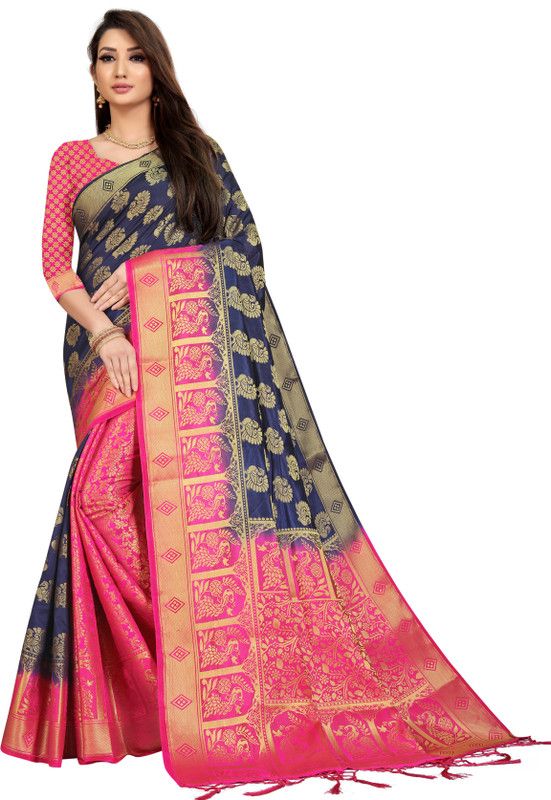Animal Print Banarasi Art Silk Saree  (Blue)