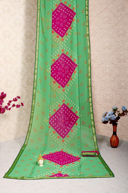 Bandhani Georgette Saree  (Light Green)