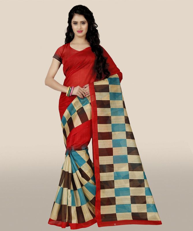 Printed Daily Wear Cotton Blend, Cotton Silk Saree  (Red)