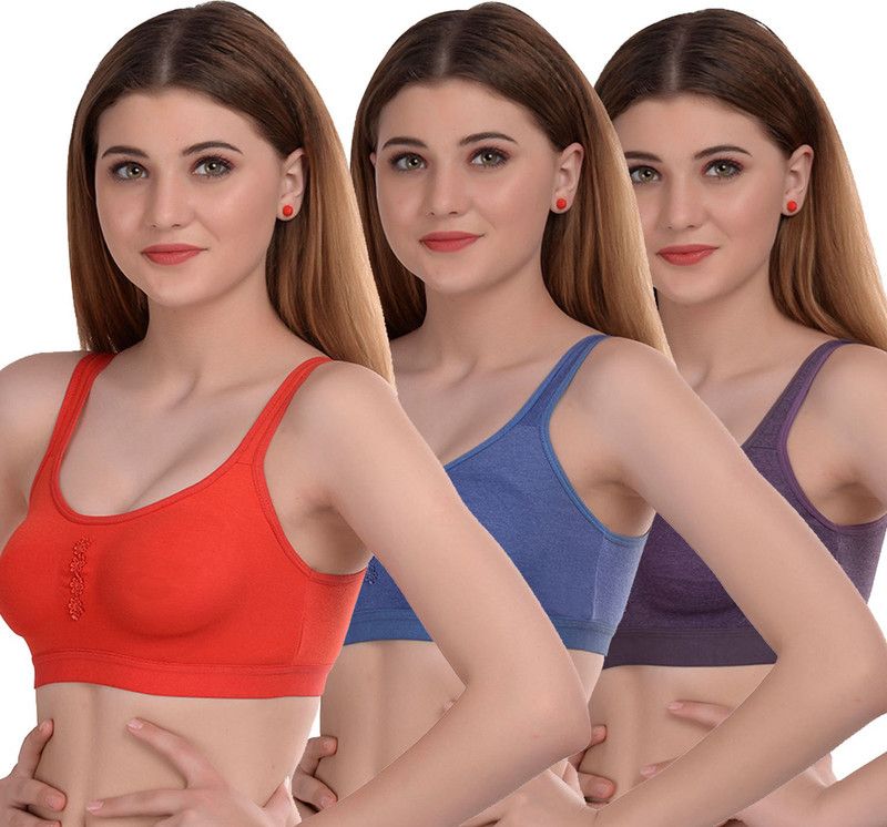 PIBU Bra Women Full Coverage Non Padded Bra  (Red, Blue, Purple)