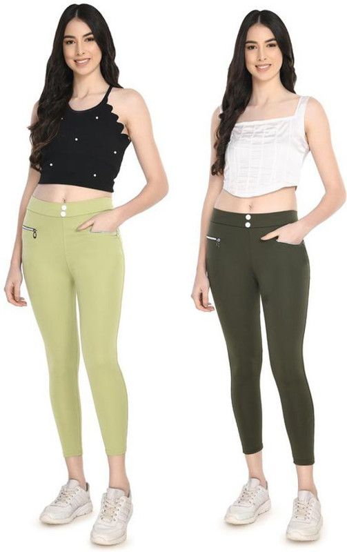 Fashionbeast Light Green, Dark Green Jegging  (Self Design)