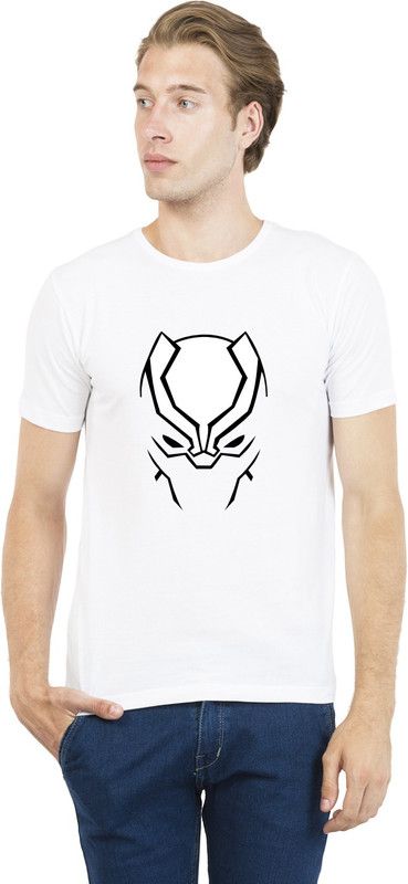black_panther T-Shirts Men Printed Round Neck Cotton Blend White T-Shirt