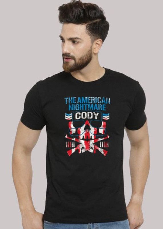 The NIGHT Black Skeleton Black T shirt Printed Men's Half Sleeve Round Neck Men Printed Round Neck Cotton Blend Black T-Shirt