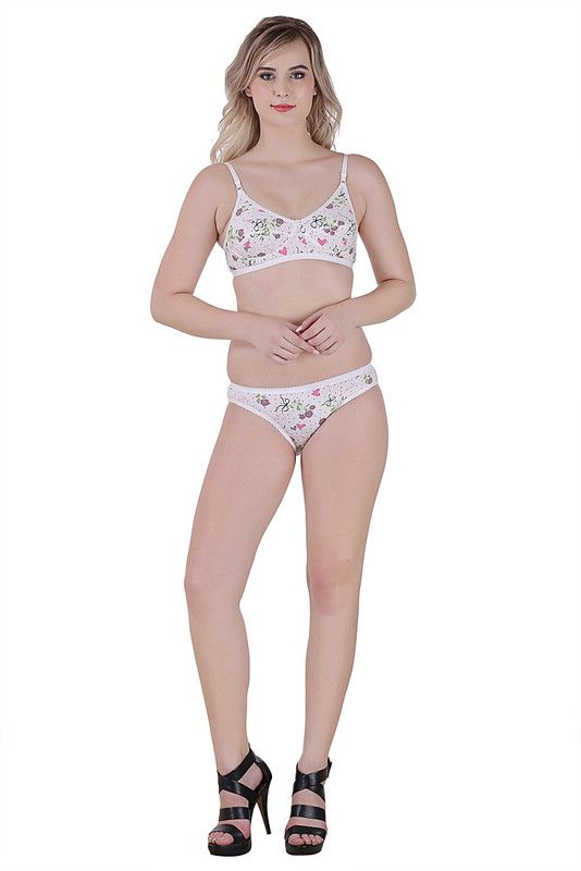 Bra & Panty Set Printed White Lingerie Set