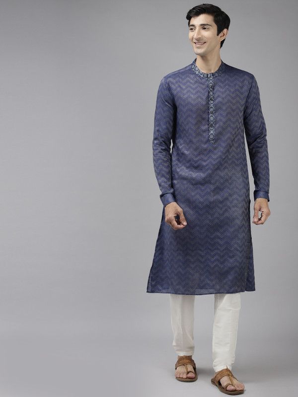 Men Chikan Embroidery Pure Cotton Straight Kurta  (Purple)
