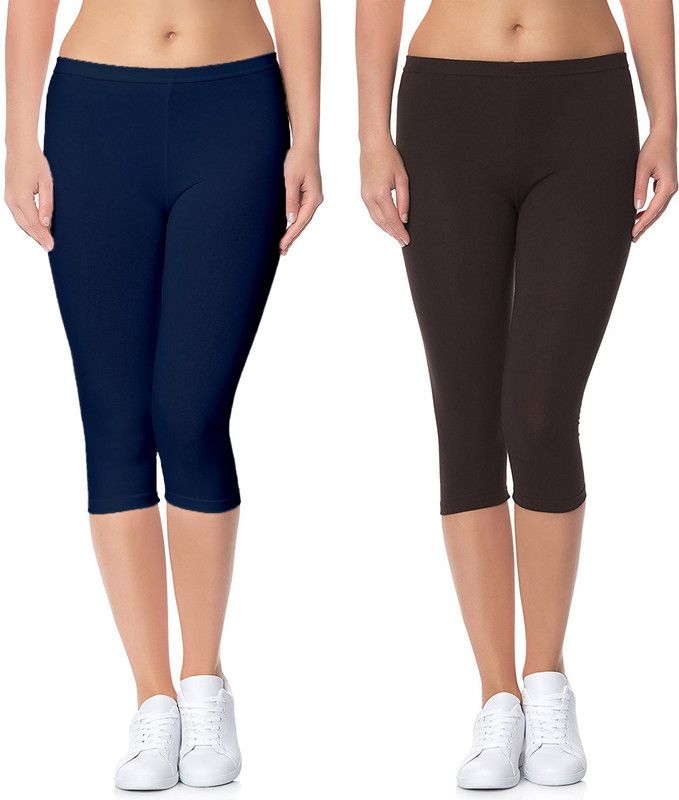 Cotton Lycra 220 GSM Bio-Wash Women Blue, Brown Capri