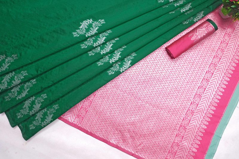 Woven Banarasi Pure Silk Saree  (Pink, Light Green)