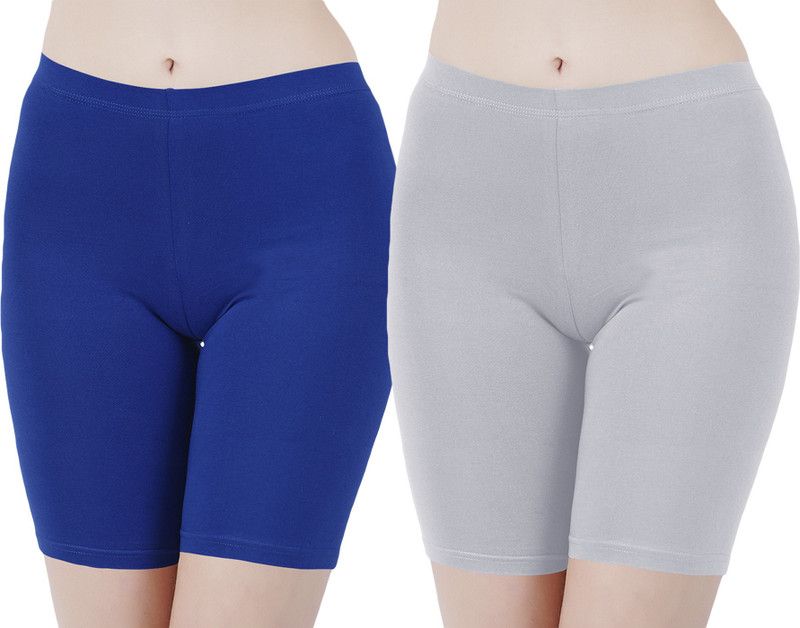 Pack of 2 Solid Women Blue, Grey Cycling Shorts